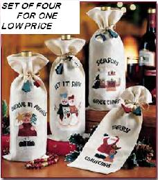 Set of 4 Holiday Bottle Bags